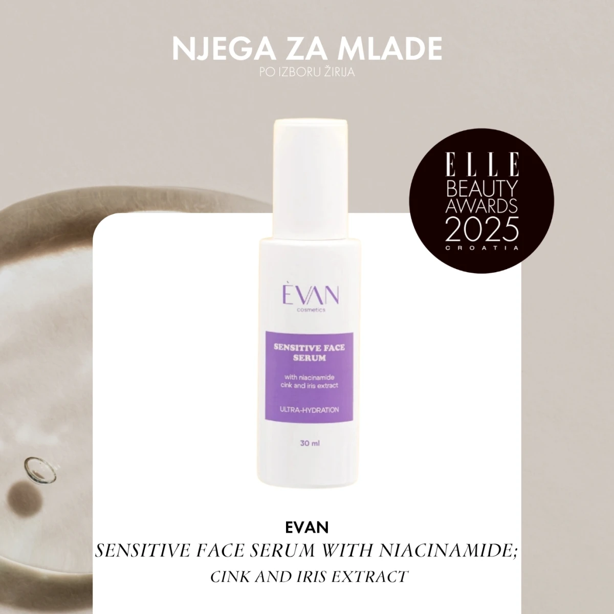 EVAN SENSITIVE FACE SERUM WITH NIACINAMIDE; CINK AND IRIS EXTRACT