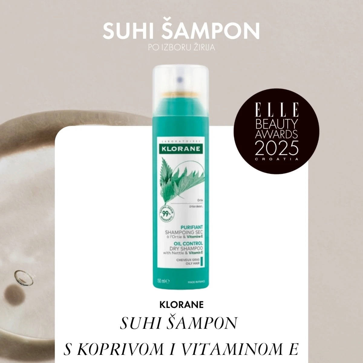 KLORANE SUHI ŠAMPON S KOPRIVOM I VITAMINOM E